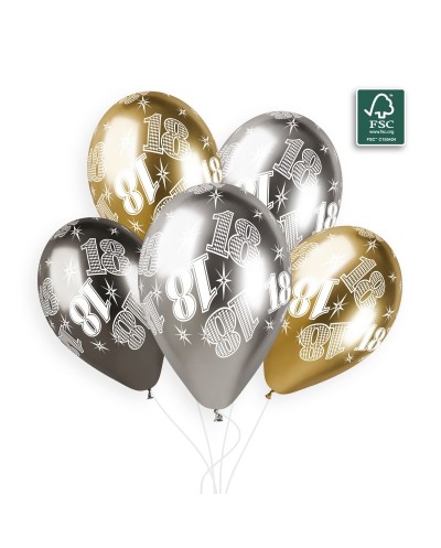 6 BALLONS BIO LATEX 18 COULEUR SHINE OR ARGENT ET GRIS 33 CM 