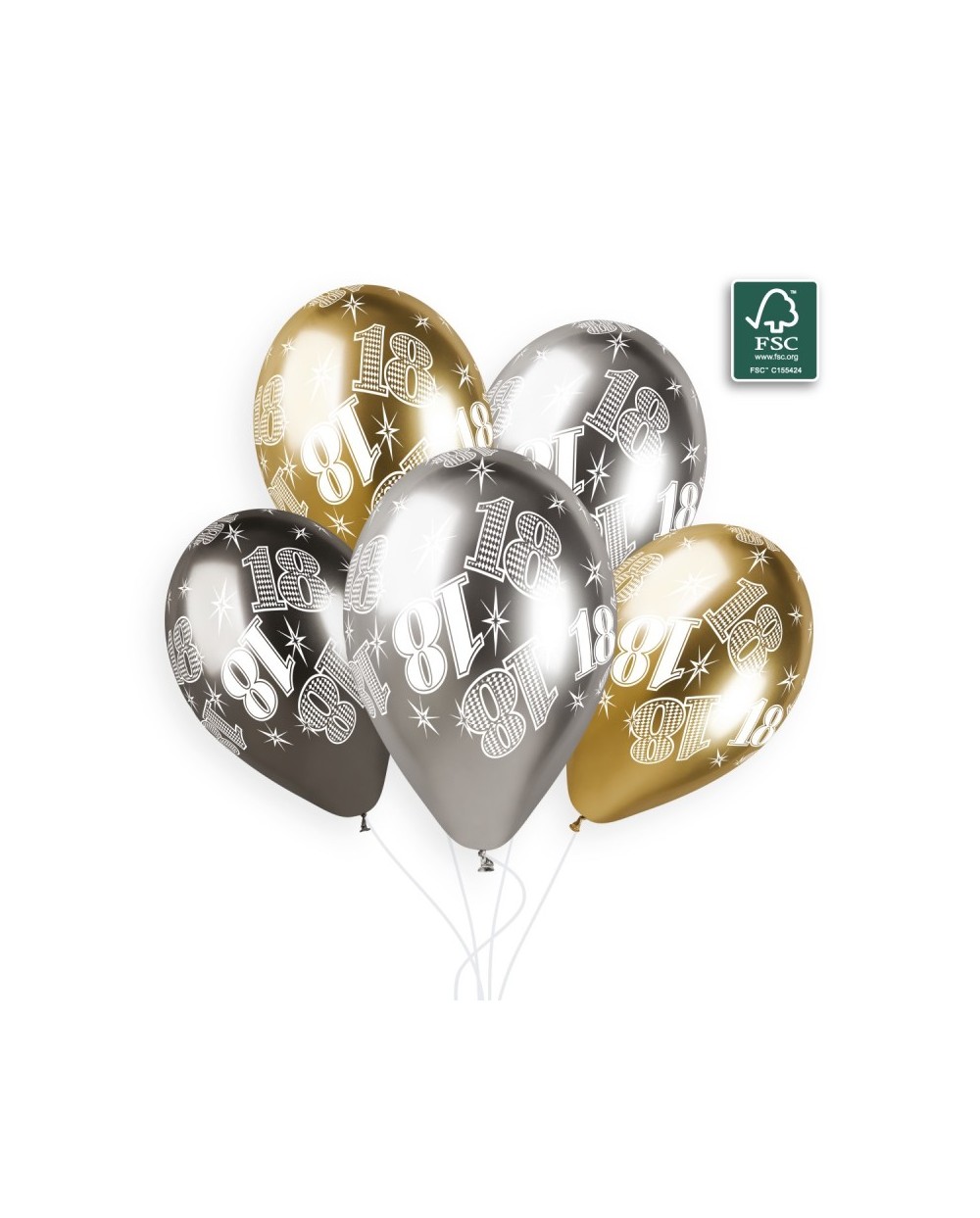6 BALLONS BIO LATEX 18 COULEUR SHINE OR ARGENT ET GRIS 33 CM 