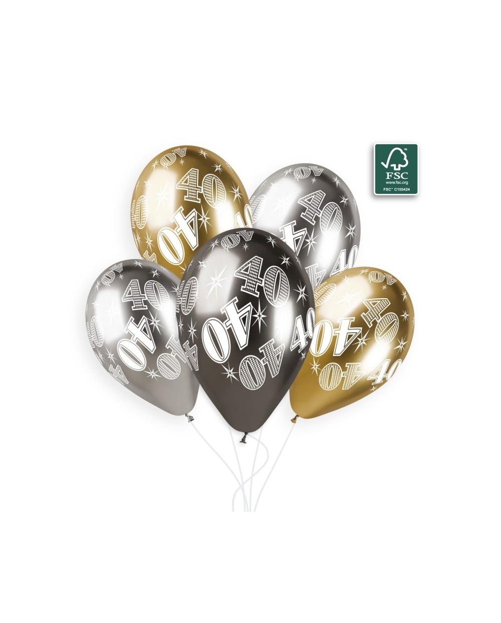 6 BALLONS BIO LATEX 40 COULEUR SHINE OR ARGENT ET GRIS 33 CM 