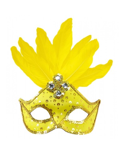 MASQUE  JAUNE AVEC PLUME BRESIL 