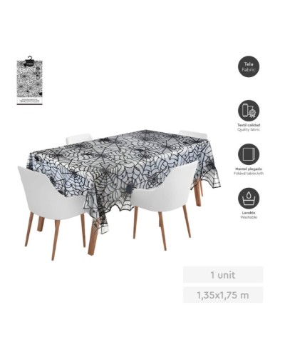 NAPPE RECTANGULAIRE NOIR TOILE D'AIRAIGNEE EN TISSUS 1.8 X 1.4 M