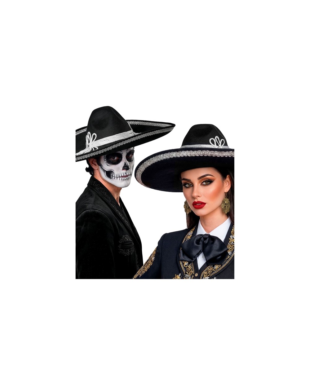 CHAPEAU SOMBRERO NOIR ET ARGENT ADULTE 54 CM