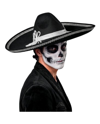 CHAPEAU SOMBRERO NOIR ET ARGENT ADULTE 54 CM