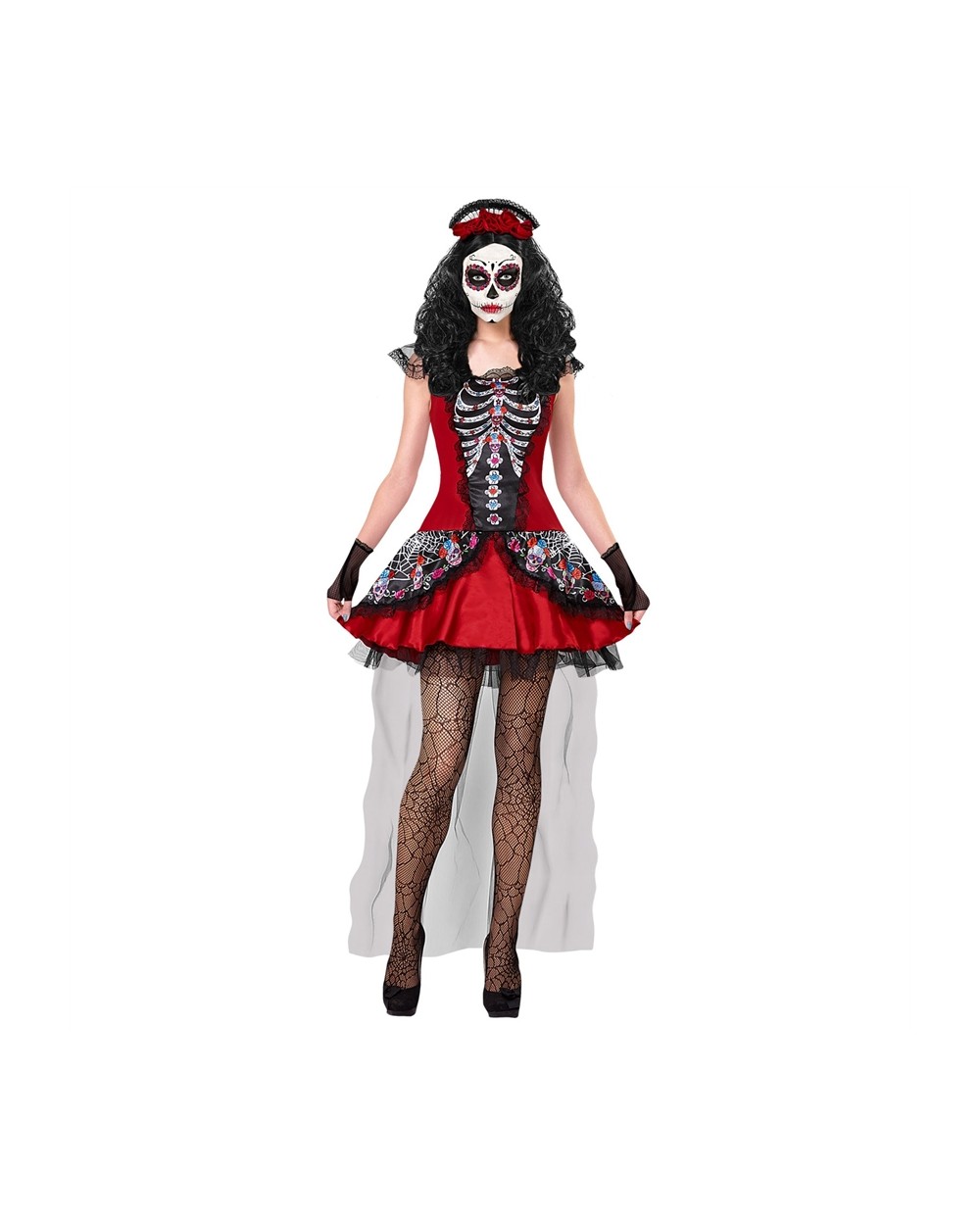 DEGUISEMENT ROBE JOUR DES MORTS CATRINA COURTE AVEC TRAINE EN VOILE TAILLE S