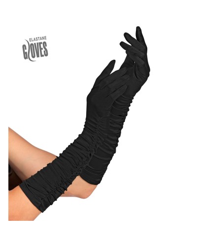 LONGS GANTS ELASTHANNE PLISSES NOIRS 40 CM