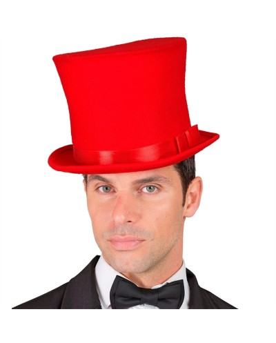 CHAPEAU HAUT DE FORME ROUGE EN FEUTRE EFFET LAINE