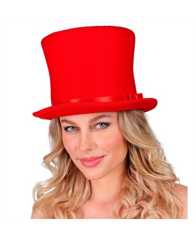 CHAPEAU HAUT DE FORME ROUGE EN FEUTRE EFFET LAINE