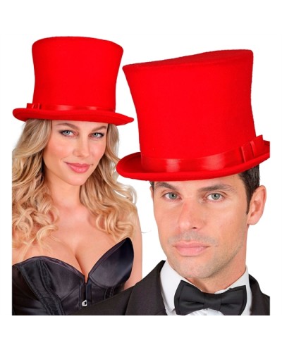 CHAPEAU HAUT DE FORME ROUGE EN FEUTRE EFFET LAINE