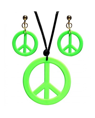 SET HIPPIE VERT FLUO COLLIER + BOUCLES D'OREILLES