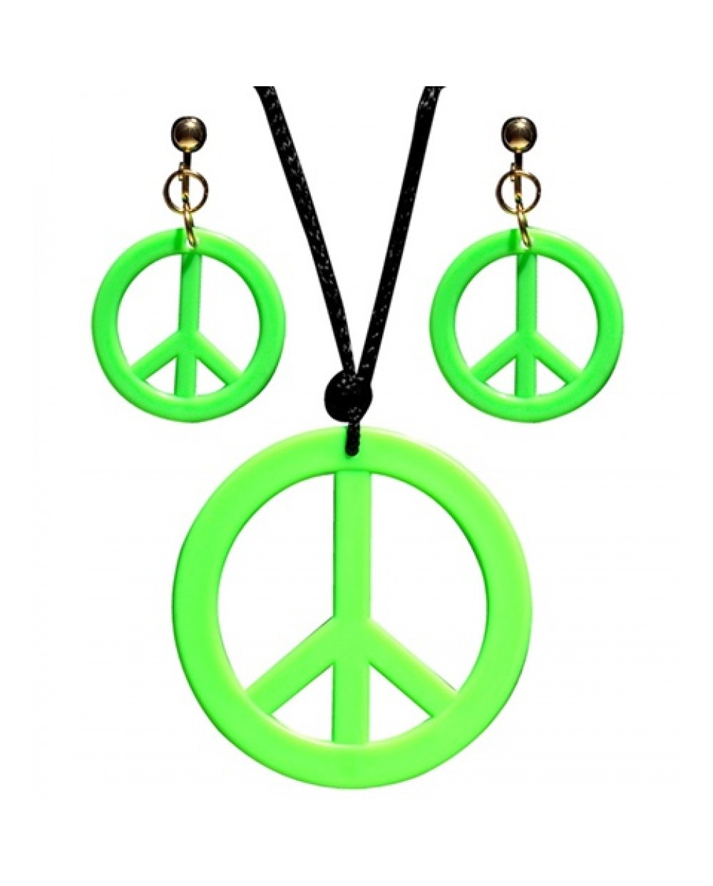 SET HIPPIE VERT FLUO COLLIER + BOUCLES D'OREILLES