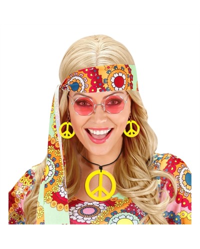 SET HIPPIE JAUNE FLUO COLLIER + BOUCLES D'OREILLES