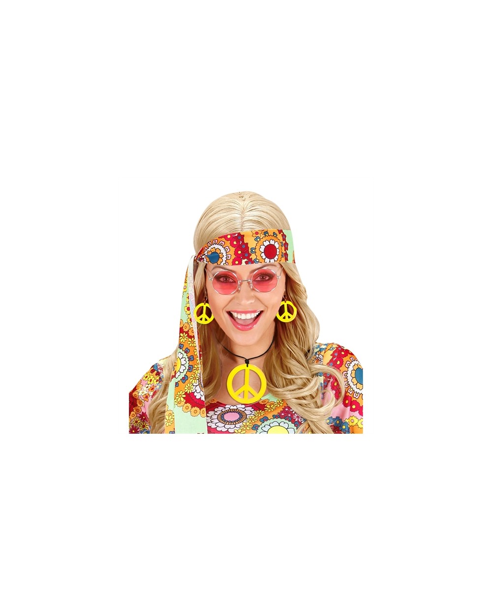 SET HIPPIE JAUNE FLUO COLLIER + BOUCLES D'OREILLES