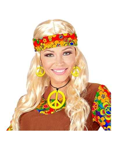 SET HIPPIE JAUNE FLUO COLLIER + BOUCLES D'OREILLES