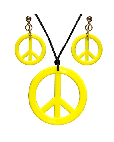 SET HIPPIE JAUNE FLUO COLLIER + BOUCLES D'OREILLES
