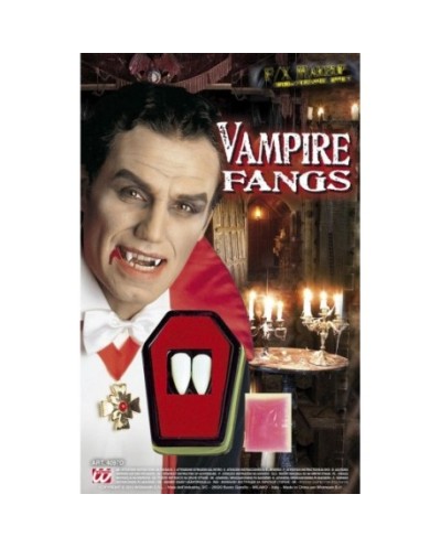 2 DENTS CANINES DE DRACULA AVEC FIXATEUR