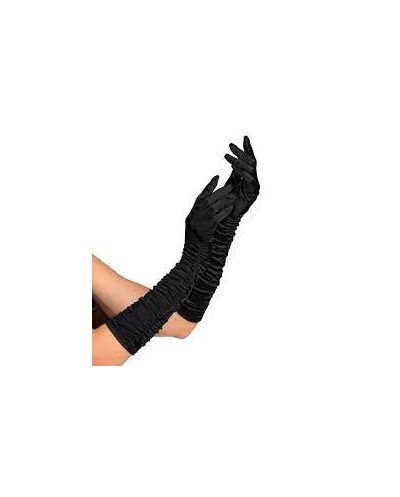 GANTS NOIRS PLISSES ELASTHANNE SATIN 44 CM