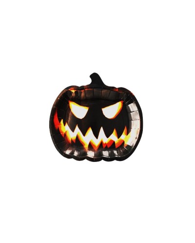 8 ASSIETTES EN FORME DE CITROUILLE FURIEUSE NOIRE ET ORANGE 23 CM 