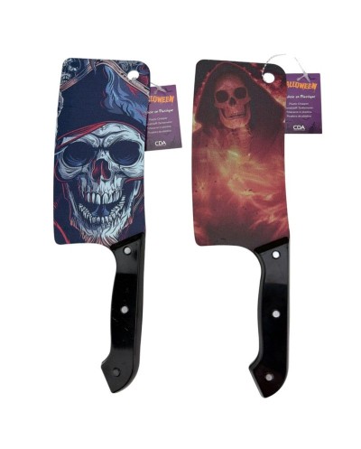 HACHOIR DE CUISINE OU BOUCHER LAME PEINTE SQUELETTE OU TETE DE MORT 30 CM