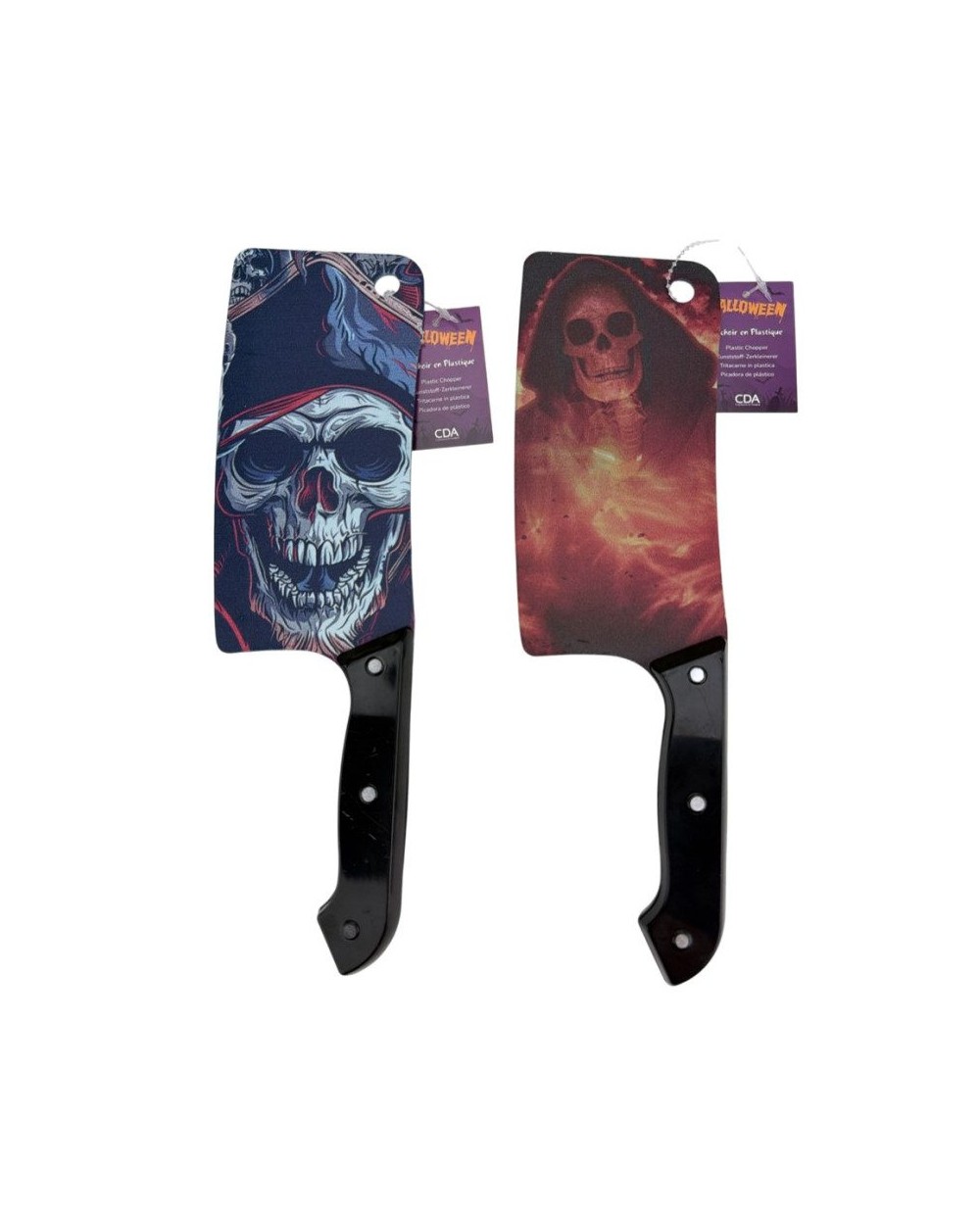 HACHOIR DE CUISINE OU BOUCHER LAME PEINTE SQUELETTE OU TETE DE MORT 30 CM