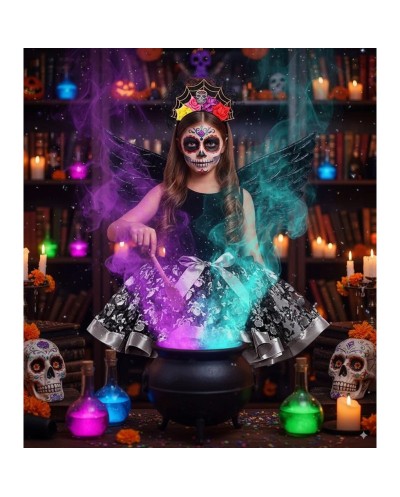 SET 3 PIECES DAY OF THE DEAD ENFANT TUTU AILES NOIRES SERRE TETE MEXICAIN FLEURS