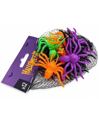 LOT DE 12 ARAIGNEES NOIRES ORANGE VERTES ET VIOLETTES 6 X 5 CM 