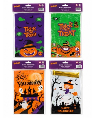 10 SACHETS A BONBON HALLOWEEN COLORES ORANGE VERT VIOLET