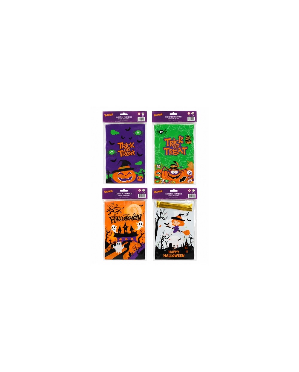 10 SACHETS A BONBON HALLOWEEN COLORES ORANGE VERT VIOLET