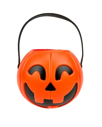 SEAU À BONBONS CITROUILLE LED – LUMIÈRE TOURNANTE ET SONS – 18 X 13,5 CM