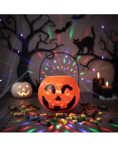 SEAU A BONBONS CITROUILLE LED LUMIERE TOURNANTE 18 X 13.5 CM HALLOWEEN