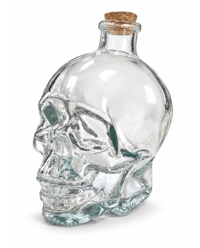 BOUTEILLE EN VERRE  TETE DE MORT OU CRANE TRANSPARENT 400 ML 8.5X10X14CM
