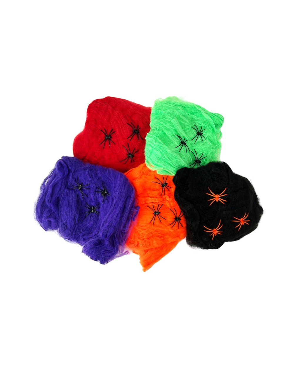 TOILE D'ARAIGNEE NOIRE ROUGE VERT ORANGE OU VIOLET 20 GR + 3 ARAIGNEES