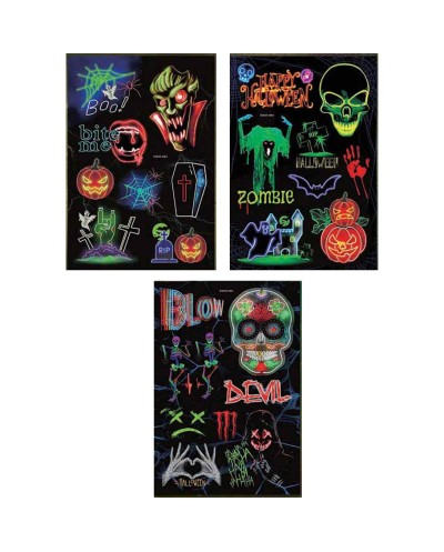 DECORATION STICKERS D  – SQUELETTES, TÊTES DAY OF THE DEAD OU LA PURGE FLUO