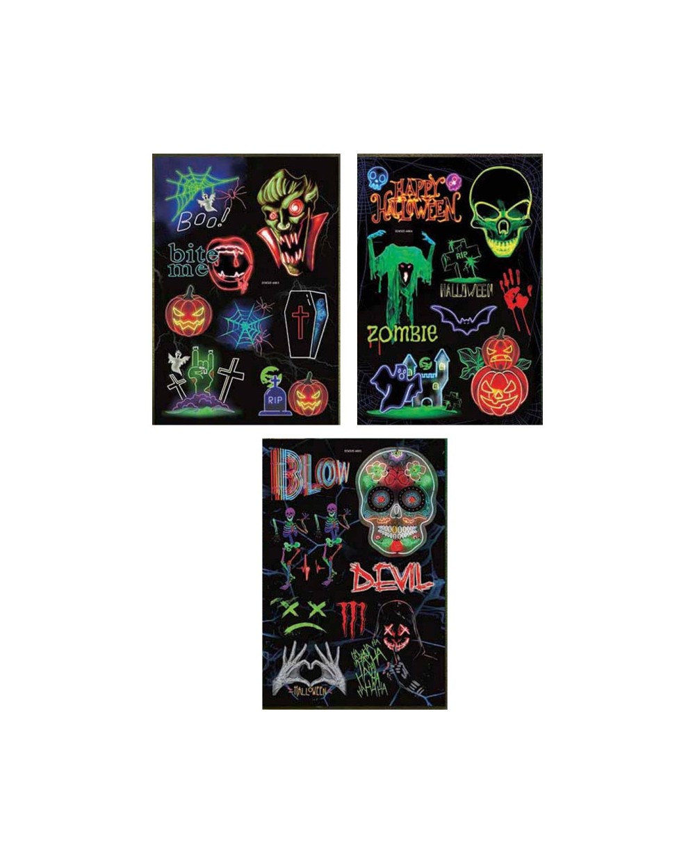 DECORATION STICKERS D  – SQUELETTES, TÊTES DAY OF THE DEAD OU LA PURGE FLUO