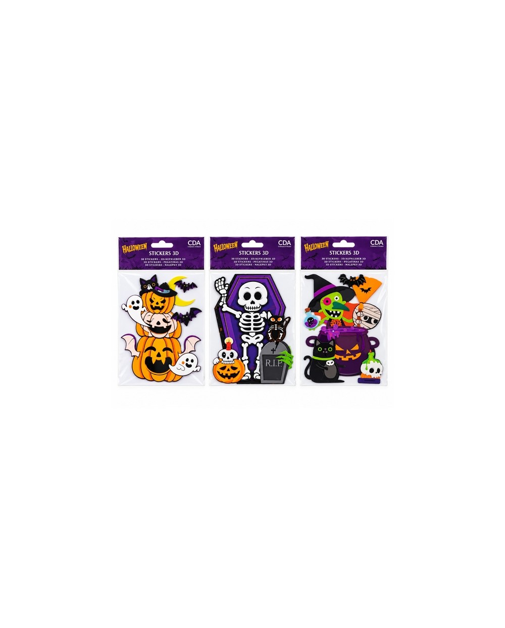 DECORATION STICKERS 3D  – CITROUILLES, PETIT SQUELETTE OU SORCIÈRE – 3 MODÈLES 