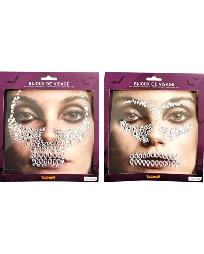BIJOUX OU STRASS DE VISAGE HALLOWEEN ARGENT FACE DE SQUELETTE MODELE ALEATOIRE