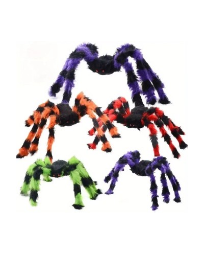 ARAIGNEE POILUE EN COULEUR VERT ORANGE VIOLET OU ROUGE 90 CM