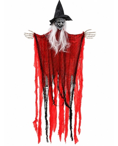 DECORATION HALLOWEEN SORCIERE ZELDA DRAPE ROUGE YEUX LUMINEUX ET SON