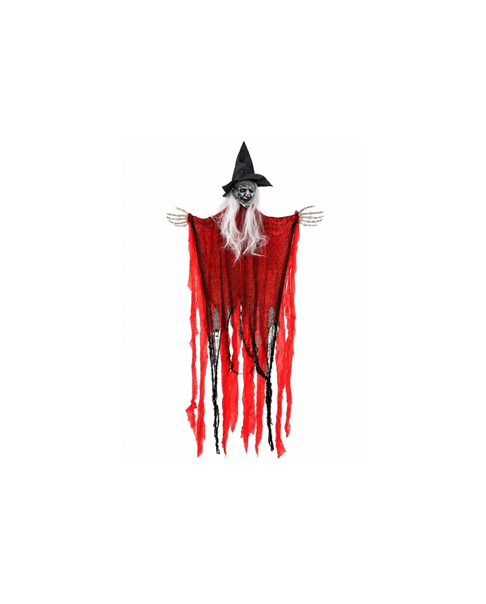 DECORATION HALLOWEEN SORCIERE ZELDA DRAPE ROUGE YEUX LUMINEUX ET SON