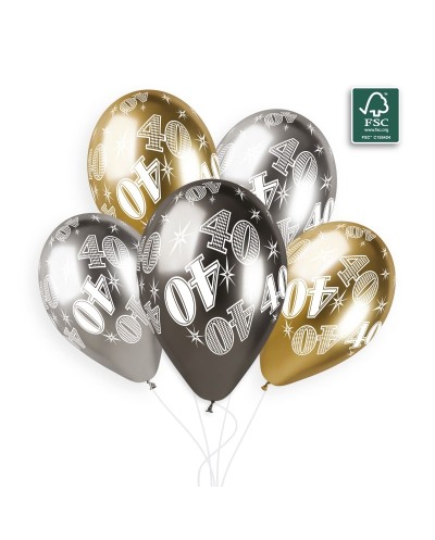 6 BALLONS BIO LATEX 40 COULEUR SHINE OR ARGENT ET GRIS 33 CM 