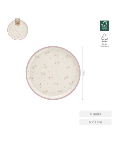 6 ASSIETTES EN CARTON OURSON BEBE NUDE ROSE 23 CM