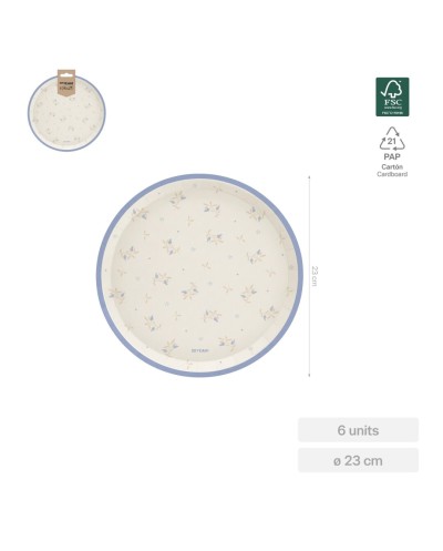 6 ASSIETTES EN CARTON OURSON BEBE NUDE BLEU 23 CM