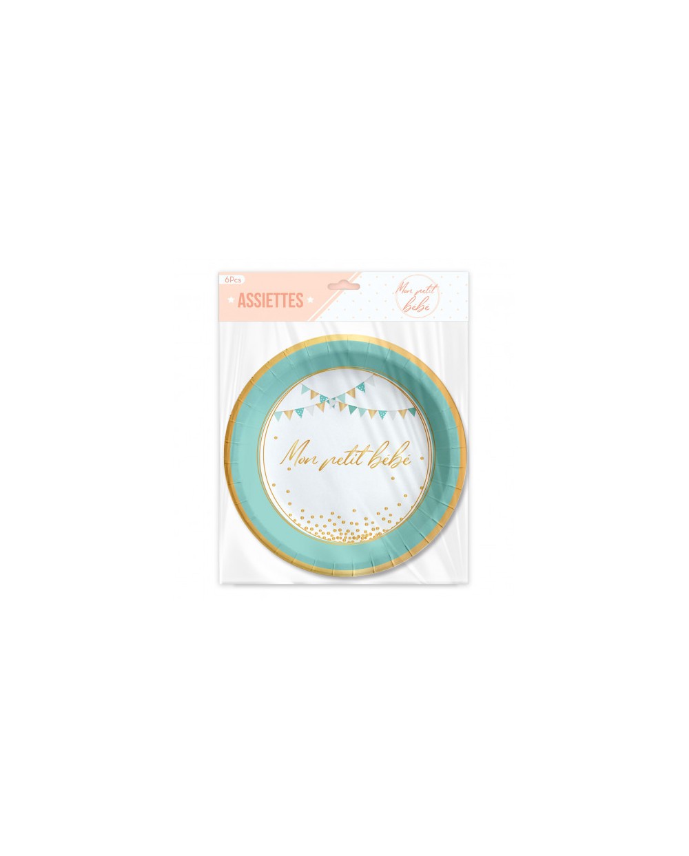 6 ASSIETTES RONDES BLEU / MENTHE MON PETIT BEBE 23 CM 