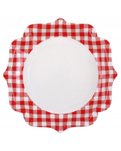 10 ASSIETTES VICHY ROUGE ET BLANC CAMPAGNE 21 CM