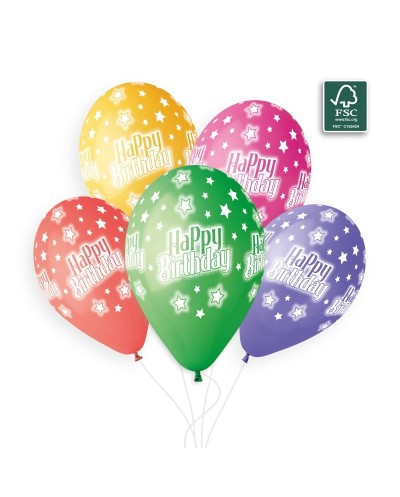 6 BALLONS BIO LATEX HAPPY BIRTHDAY MULTICOLORES 33 CM