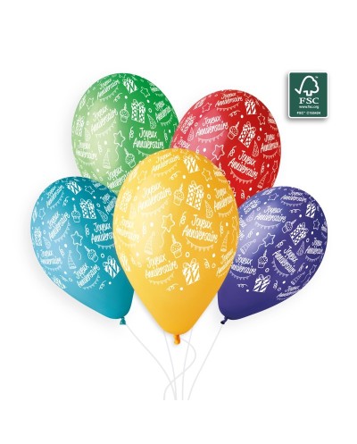 6 BALLONS BIO LATEX JOYEUX ANNIVERSAIRE MULTICOLORES 33 CM 