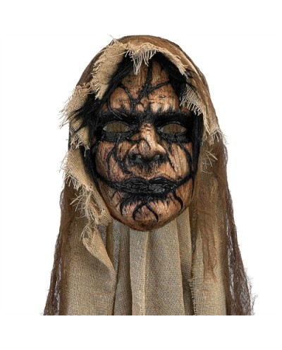 MASQUE RIGIDE AVEC CAPUCHE EN LAMBEAUX DEMON NOIR ET MARRON