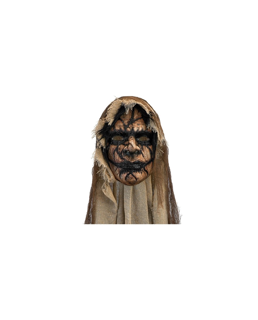MASQUE RIGIDE AVEC CAPUCHE EN LAMBEAUX DEMON NOIR ET MARRON