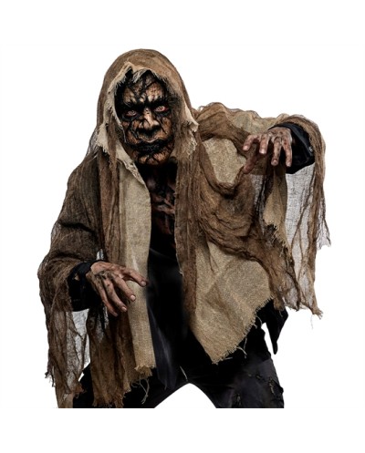 MASQUE RIGIDE AVEC CAPUCHE EN LAMBEAUX DEMON NOIR ET MARRON