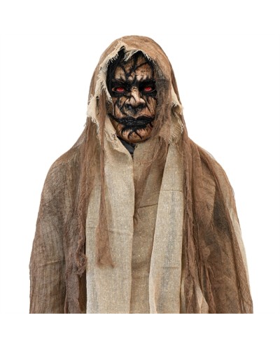 MASQUE RIGIDE AVEC CAPUCHE EN LAMBEAUX DEMON NOIR ET MARRON