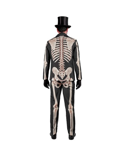 DEGUISEMENT COSTUME VESTE + PANTALON NOIR IMPRESSION SQUELETTE BLANC TAILLE M